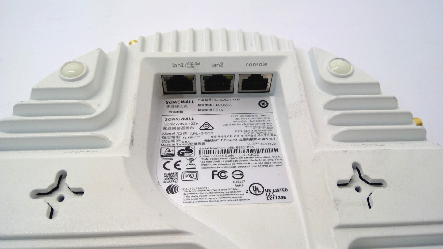 SonicWALL SonicWave 432e APL43-0C2 Wireless Access Point *NO ANTENNAS *