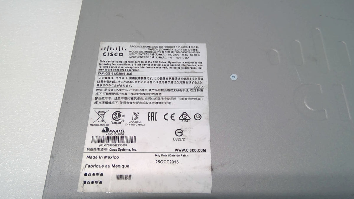 Cisco WS-C4500X-16SFP+ 16 Port Gigabit Ethernet Swith Dual PSU *Read*