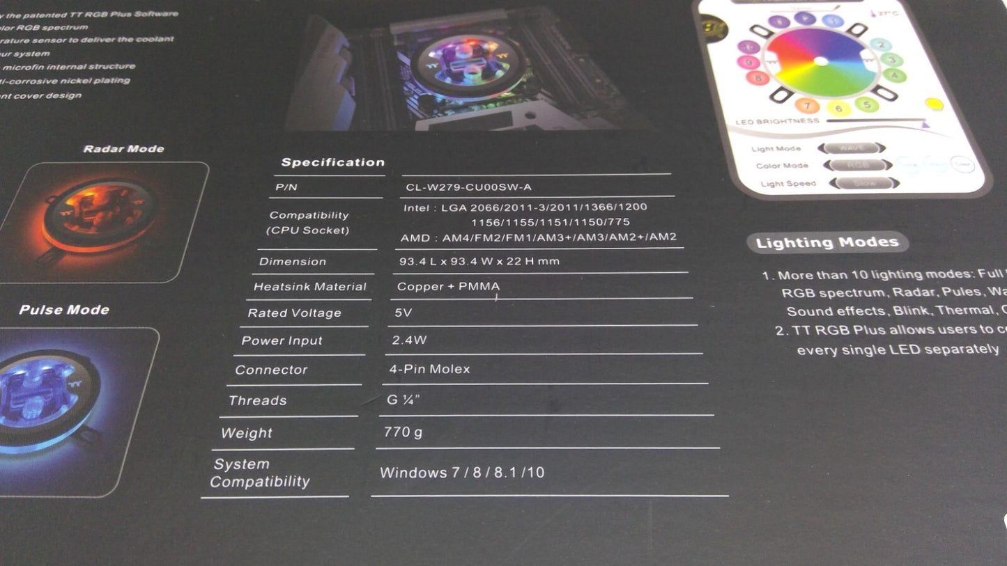 New Thermaltake Pacific W7 Plus CPU Water Block TT RGB Plus, CL-W279-CU00SW-A