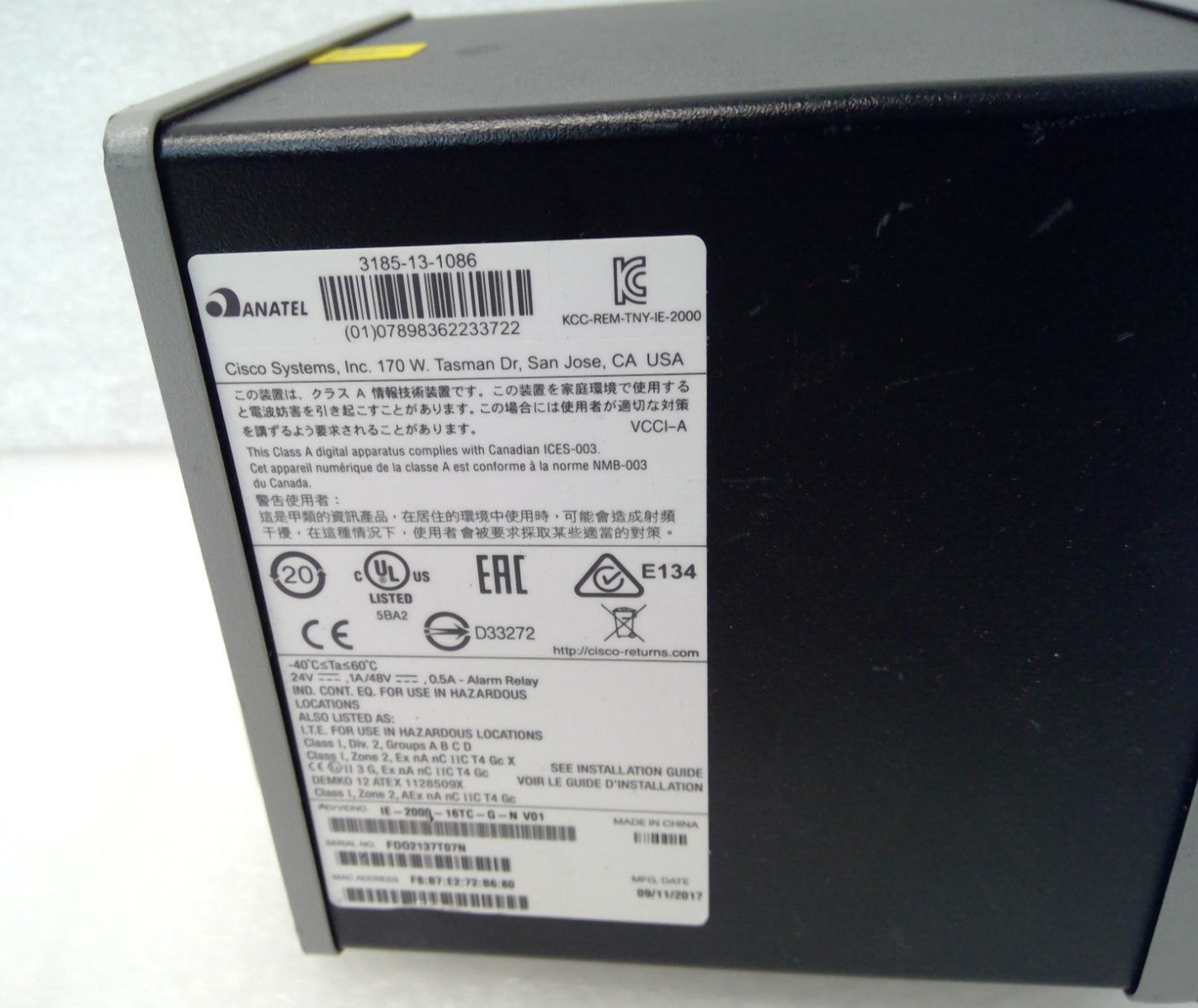 CISCO IE-2000-16TC-G-N V01 NAT ETHERNET SWITCH IE 2000