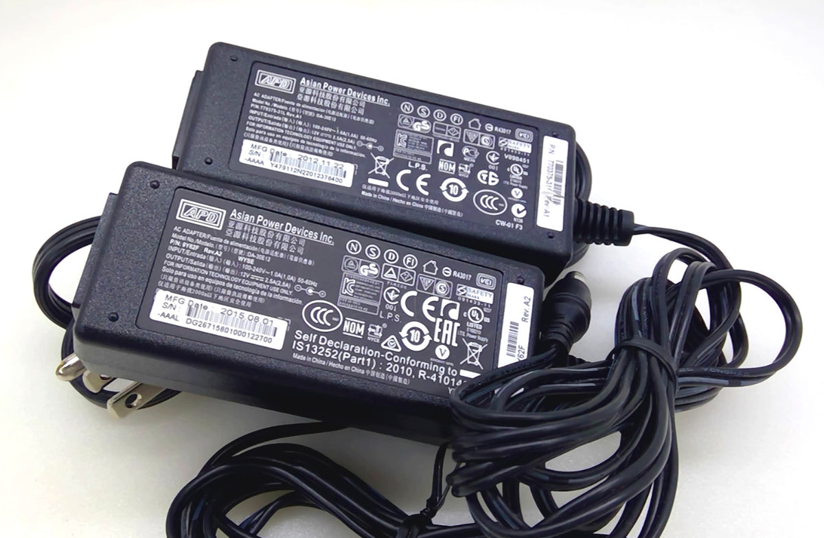 Lot of 2 APD DA-30E12 12V 2.5A 30W AC/DC Power Adapters w/ AC Cords