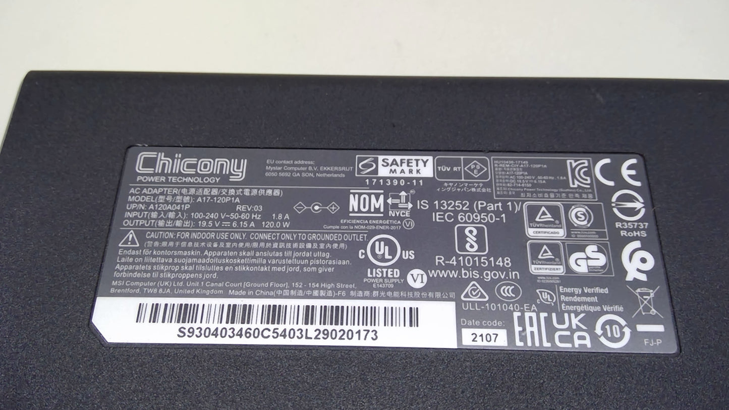Chicony A17-120P1A A120A041P 120W 19.5V 6.15A MSI Adapter 5.5x2.5mm