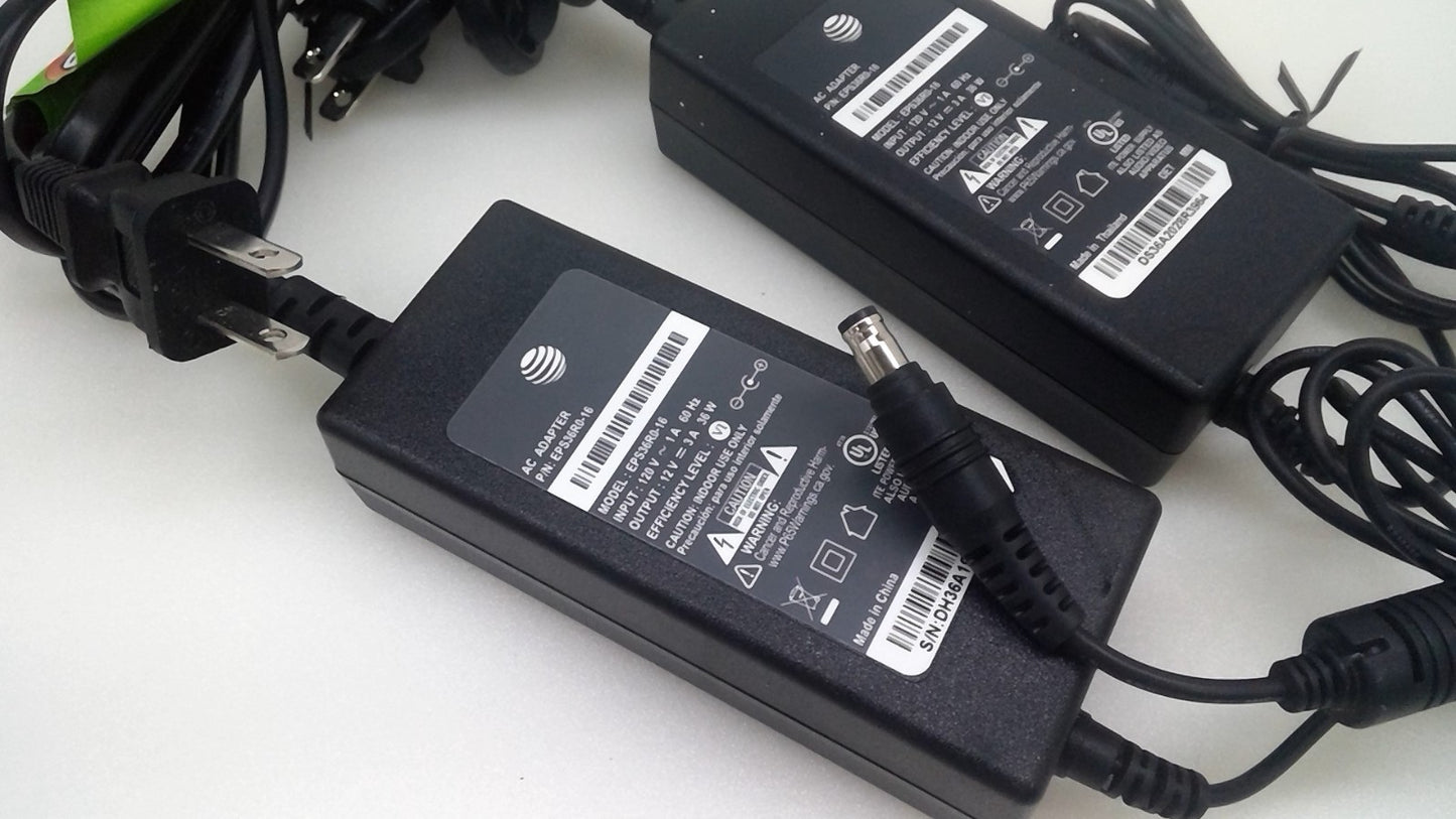 Lot of 2 AT&T EPS36R0-16 12V 3A AC Adapter Power Supply Black 2-Prong to Barrel