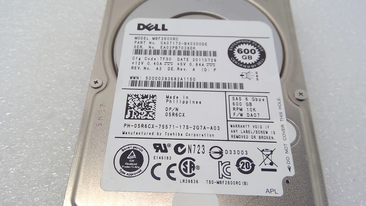 Dell 05R6CX 600GB 10K SAS 6G 2.5" SFF HDD Server Hard Drive MBF2600RC TESTE