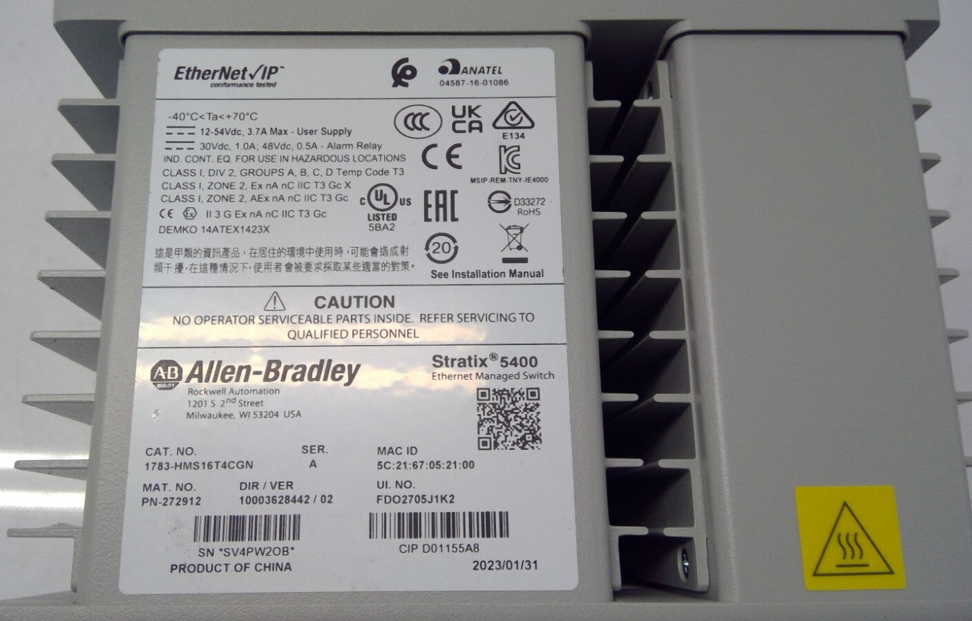 Allen Bradley 1783-HMS16T4CGN A Stratix 5400 20 Port Ethernet Managed Switch