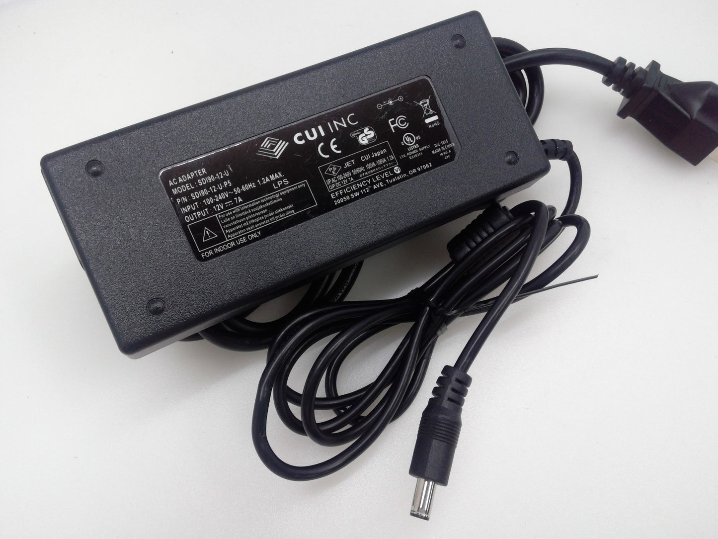 Genuine CUI INC SDI90-12-U AC/DC Power Supply Adapter 12V 7A 84W 5.5x2.5mm