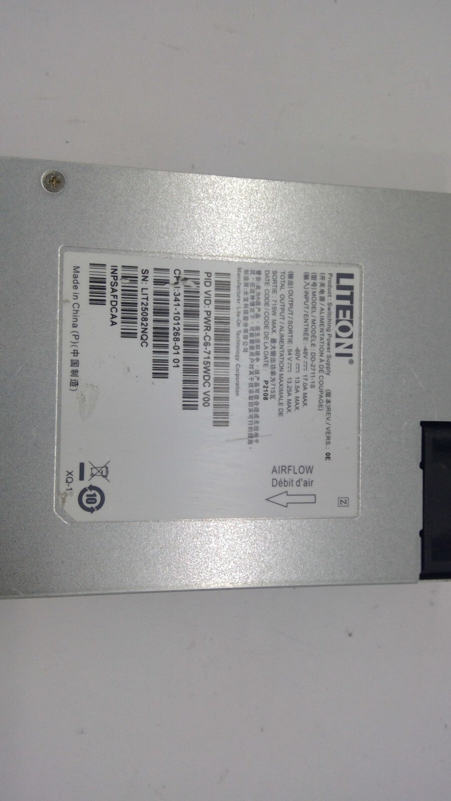 LITEON PWR-C6-715WDC Power Supply for Catalyst 341-101268-01 DD-2711-1S