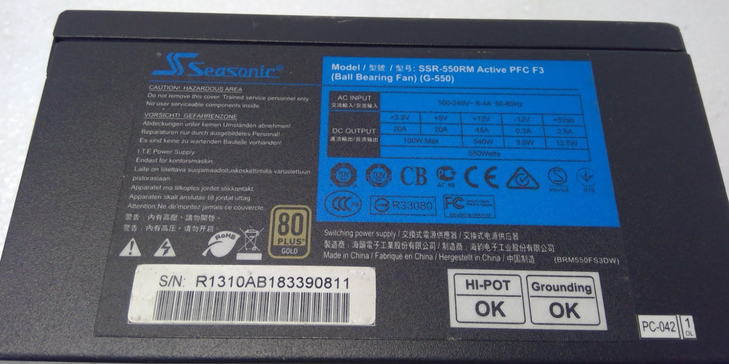 Seasonic SSR-550RM 550W 80+ Gold Semi-Modular Active PFC F3 Power Supply