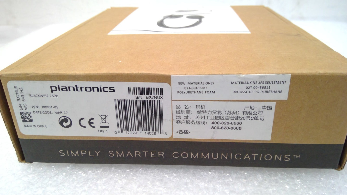 Plantronics Blackwire C520 Headset Wired Black 88861-01 NEW OPEN BOX