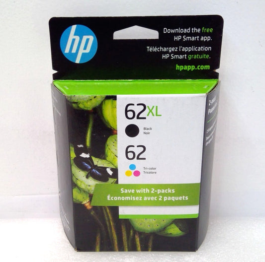NEW Genuine HP 62XL 2-Pack Black + 62 Tri Color Ink Cartridges Exp 2024