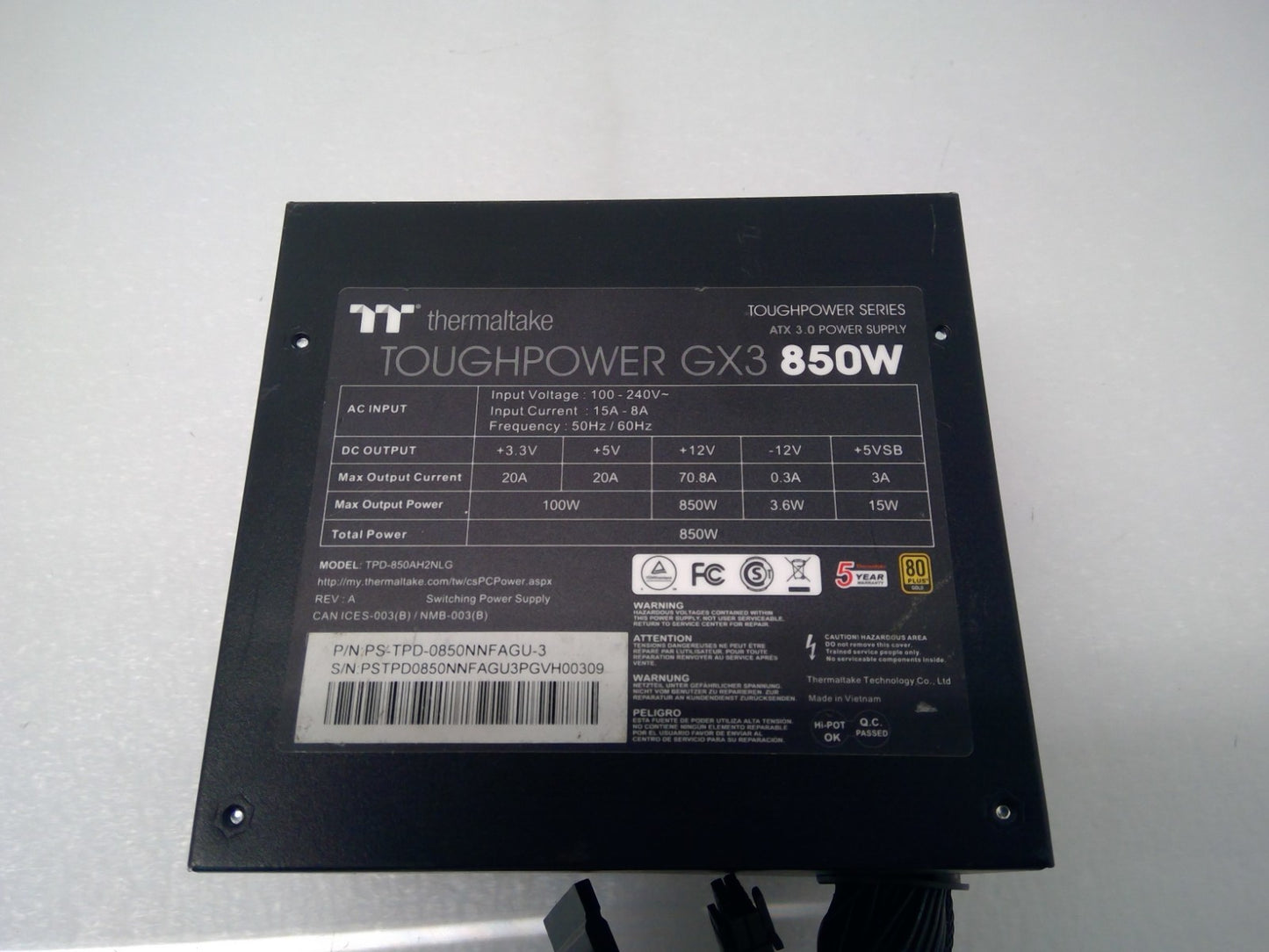 Thermaltake Toughpower GX3 850W 80+Gold ATX 3.0 Power Supply TPD-850AH2NLG