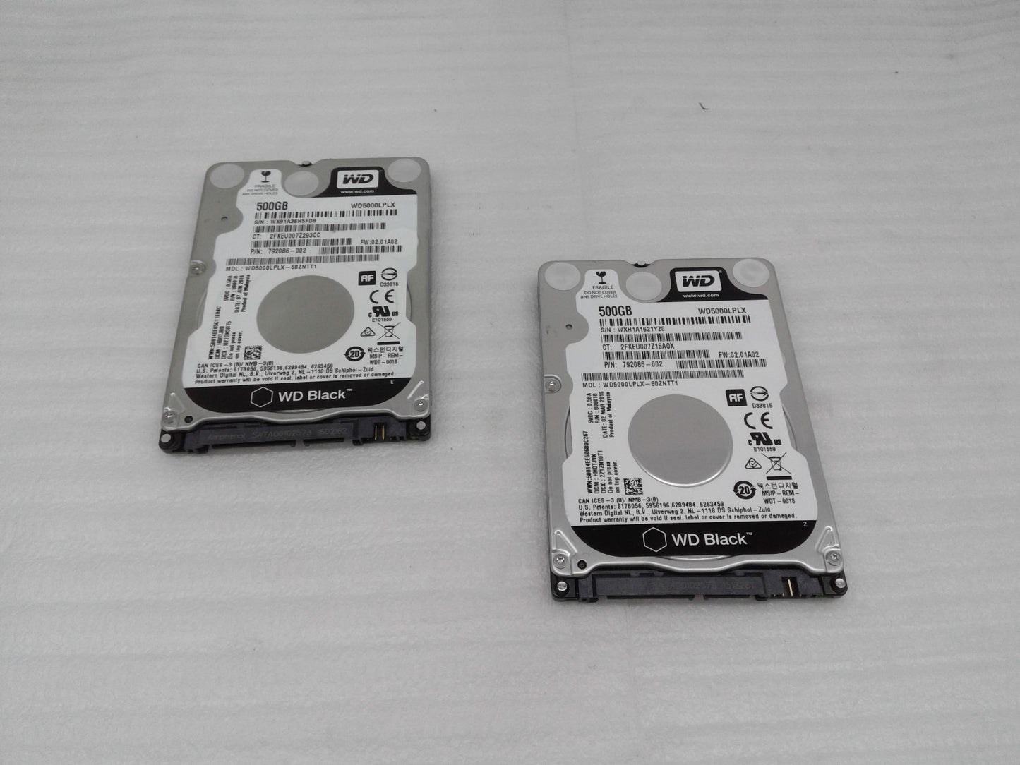 Lot of 2 Genuine WD Black WD5000LPLX 500GB 7200 RPM 6.0 Gbp/s SATA HDD