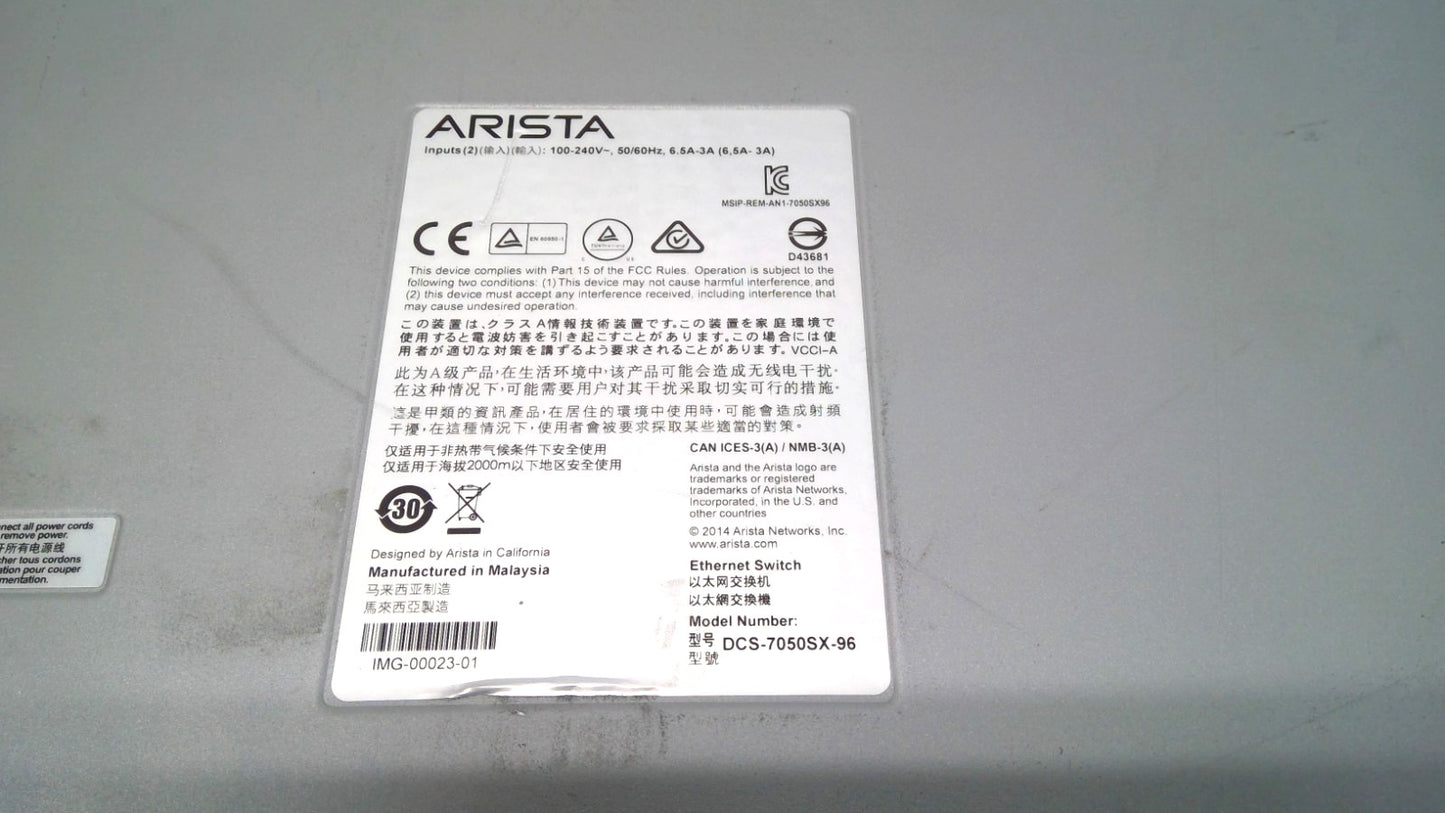 Arista 7050X DCS-7050SX-96-F 48xSFP+ 12x40GbE 4x MXP High-Performance Switch