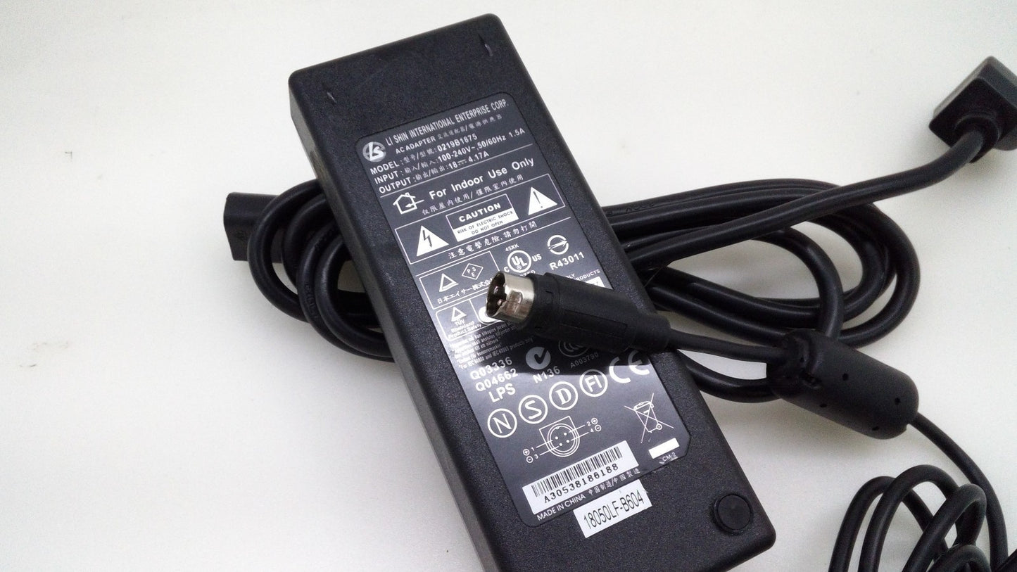 Genuine Li Shin AC Power Adapter 0219B1875 Charger 18V 4.17A 75W 4-Pin Plug