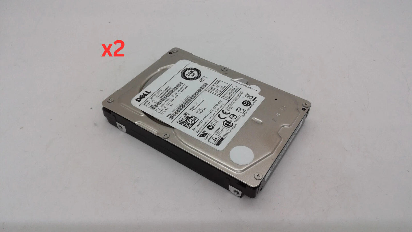 Lot of 2 Dell 06DFD8 6DFD8 146GB 15000RPM 6Gb/s 2.5 SAS Hard Drive MK1401GRRB