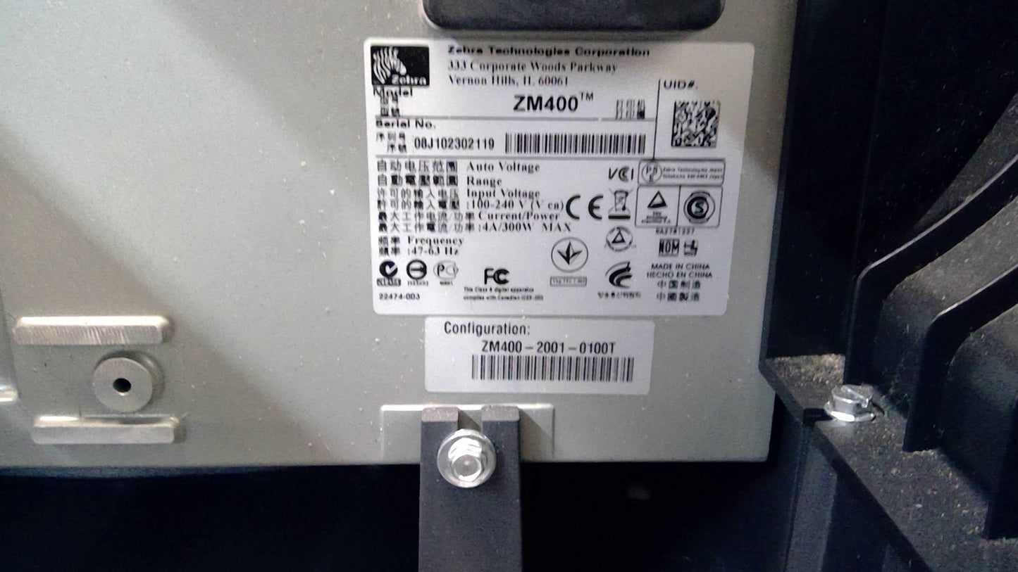 Zebra ZM400 Thermal Transfer Label Printer Ethernet USB Serial FULLY TESTED