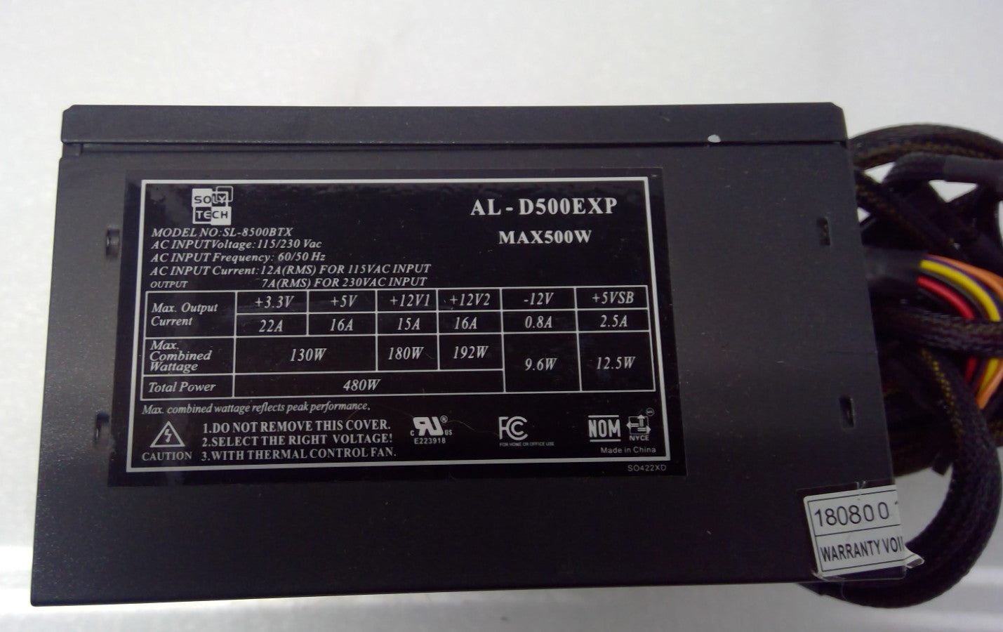 Solytech 500W Power Supply ATX SL-8500BTX AL-D500EXP