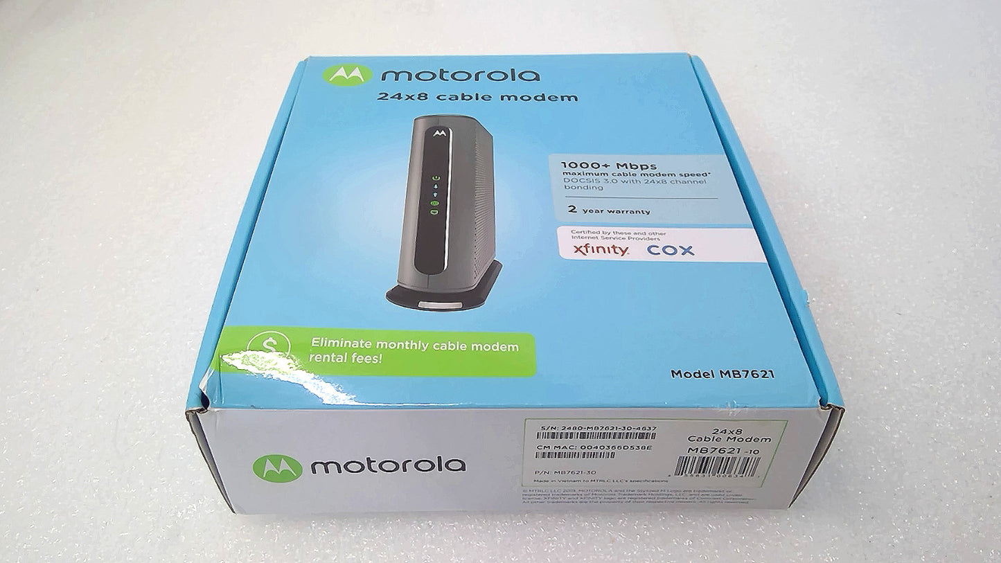 Open Box Motorola MB7621 1802 V1.0 Modem 1000 MBPS 24x8 Cable