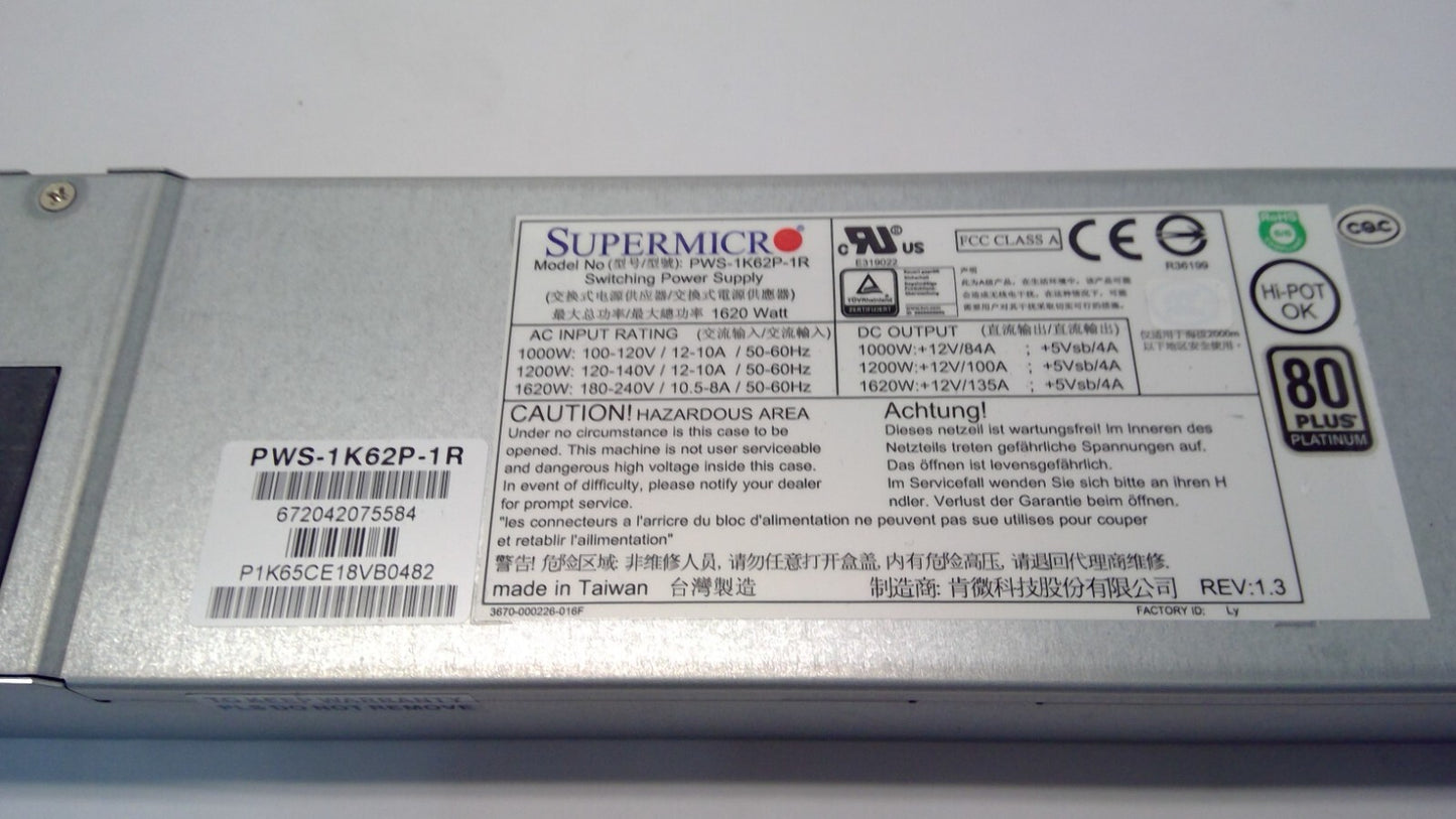 Supermicro PWS-1K62P-1R 1620w Server Switching Power Supply Module