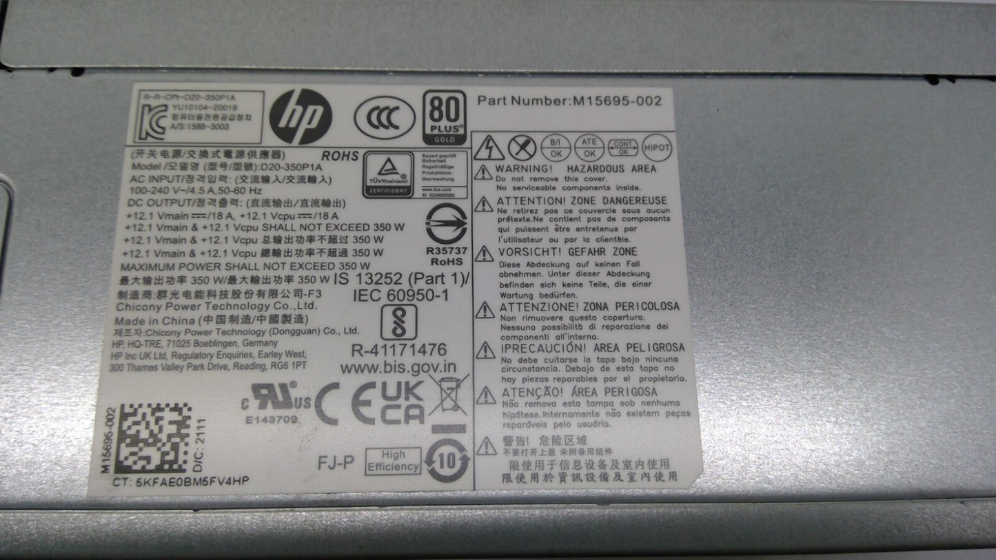 HP TG02-0013W 350W 80 Plus PSU Internal Power Supply D20-350P1A M15695-002