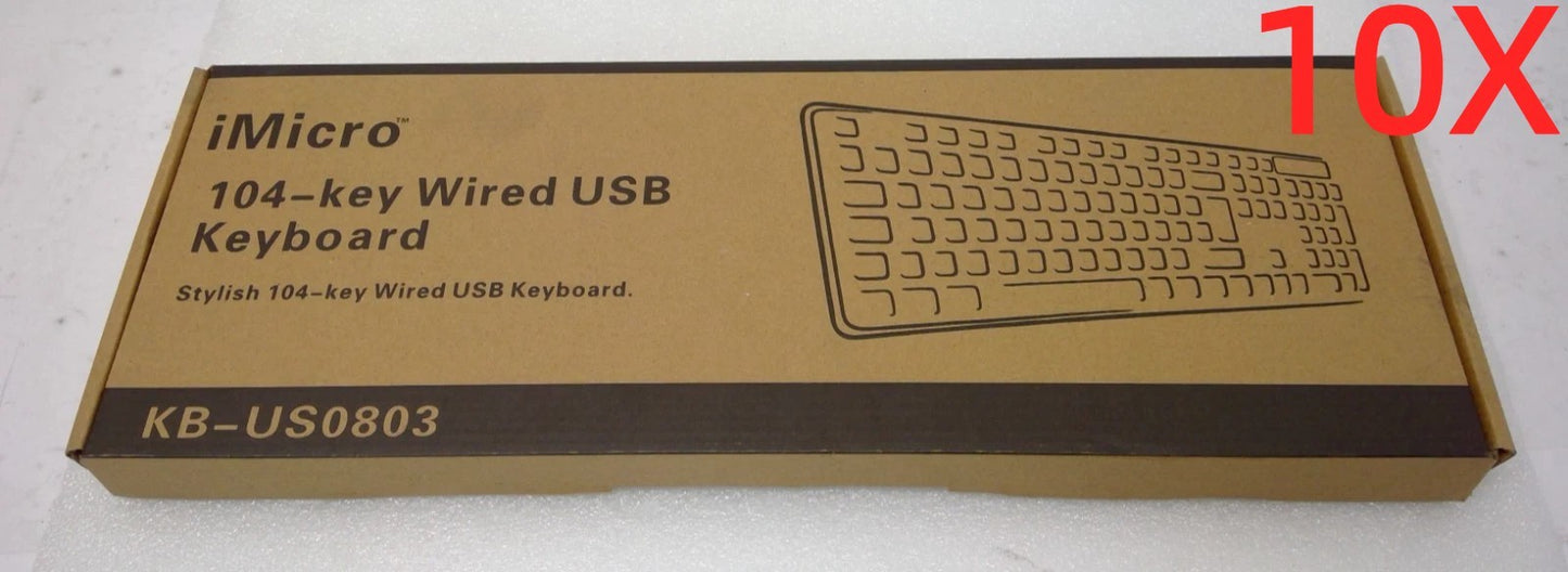 LOT OF 10 iMicro KB-US0803 104-Key Wired USB English Keyboard (Black)