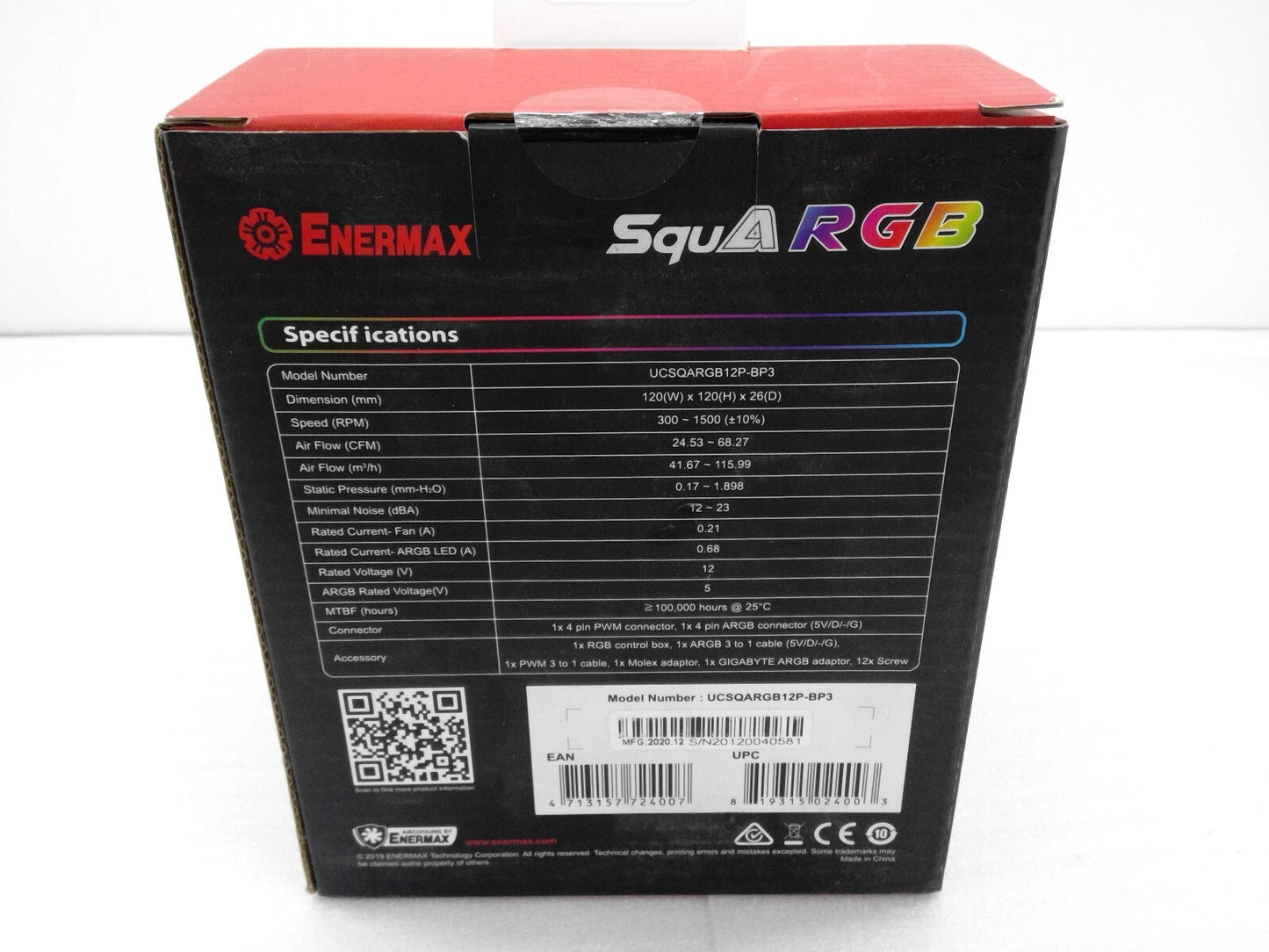 Enermax SquA RGB UCSQARGB12P-BP3 120mm Cooling Case Fan, 3-Pack