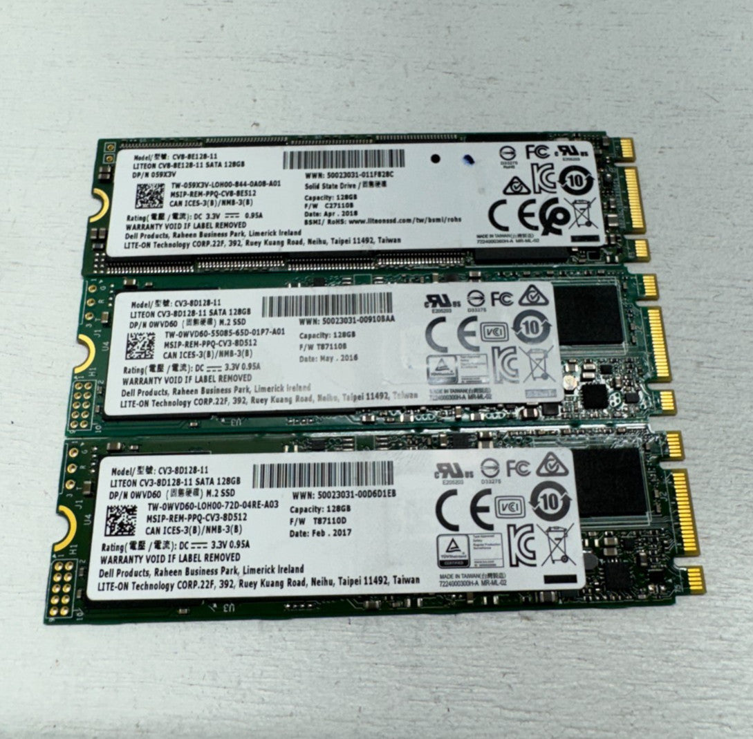 Lot of 3 Lite-On 128GB SATA III 6GB/s CV3-8D128-11&CV3-8E128-11 PN:0WVD60 059X3V