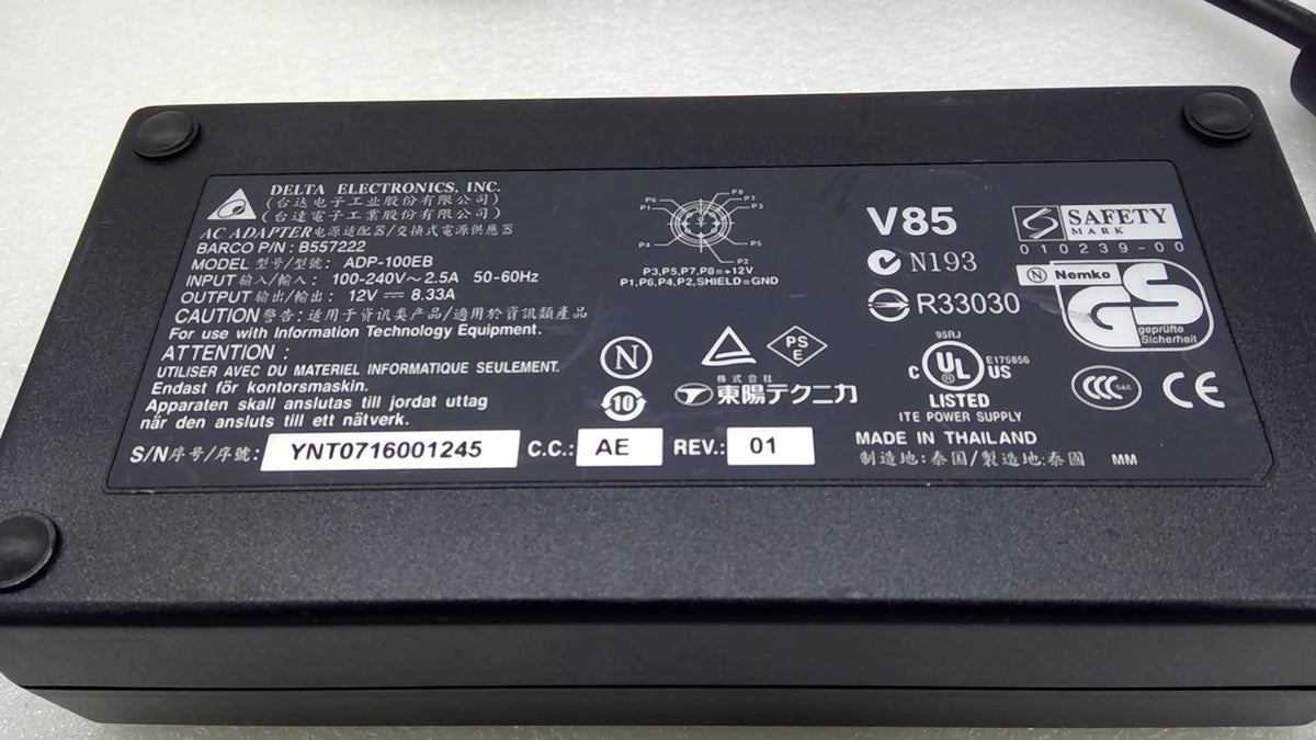 Genuine BARCO Delta ADP-100EB B557222 100W 12V 8.33A 8-Pin AC Adapter