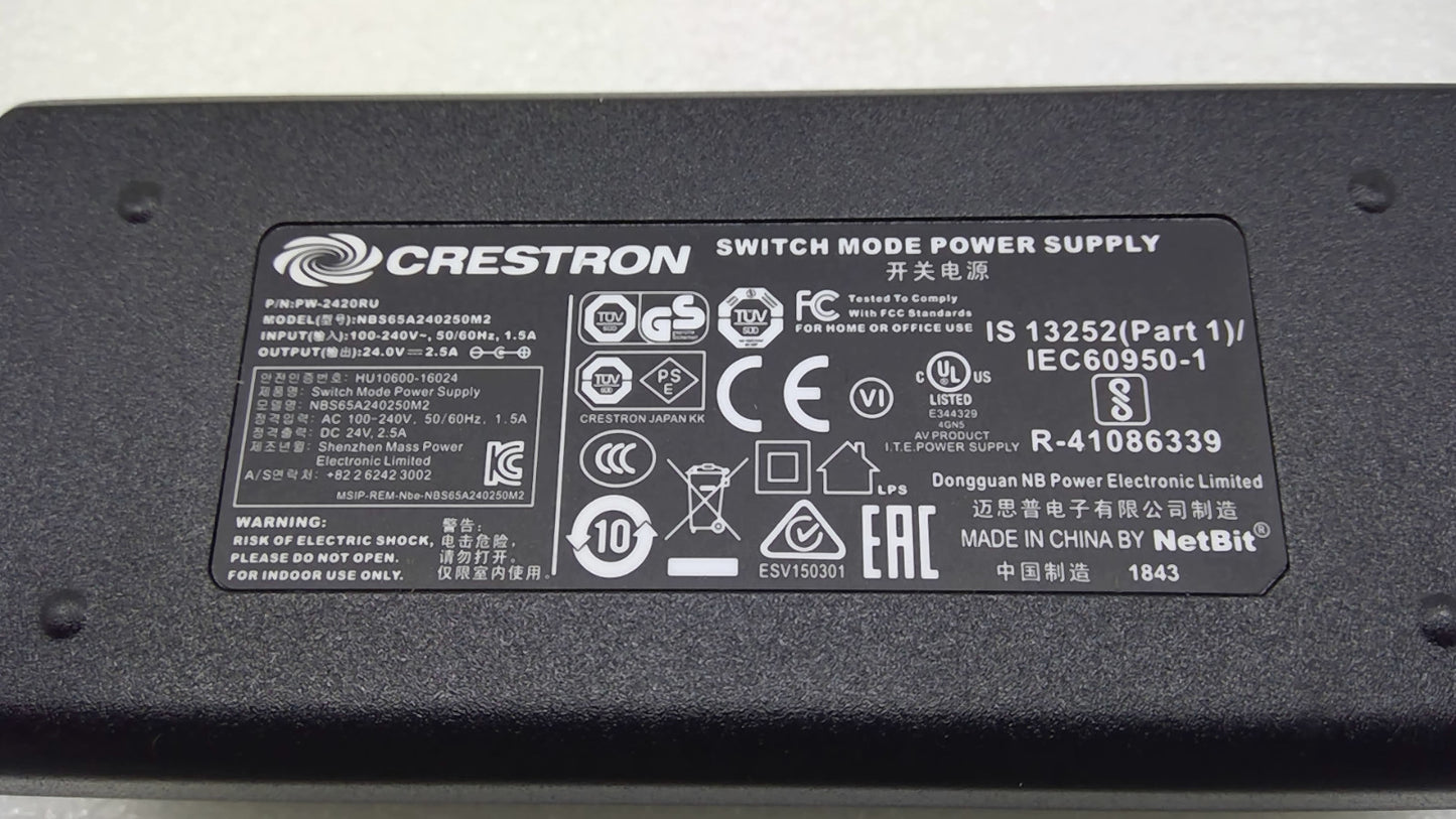 Genuine Crestron PW-2420RU NBS65A240250M2 60W 24V 2.5A Power Adapter