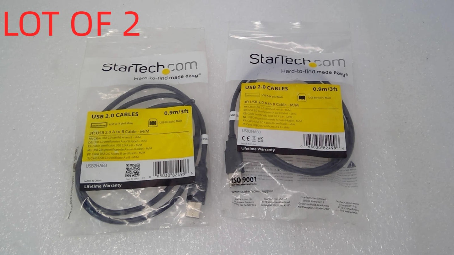 LOT OF 2 StarTech USB2HAB3 3ft(0.9M) USB 2.0 A to B Cable MALE/MALE
