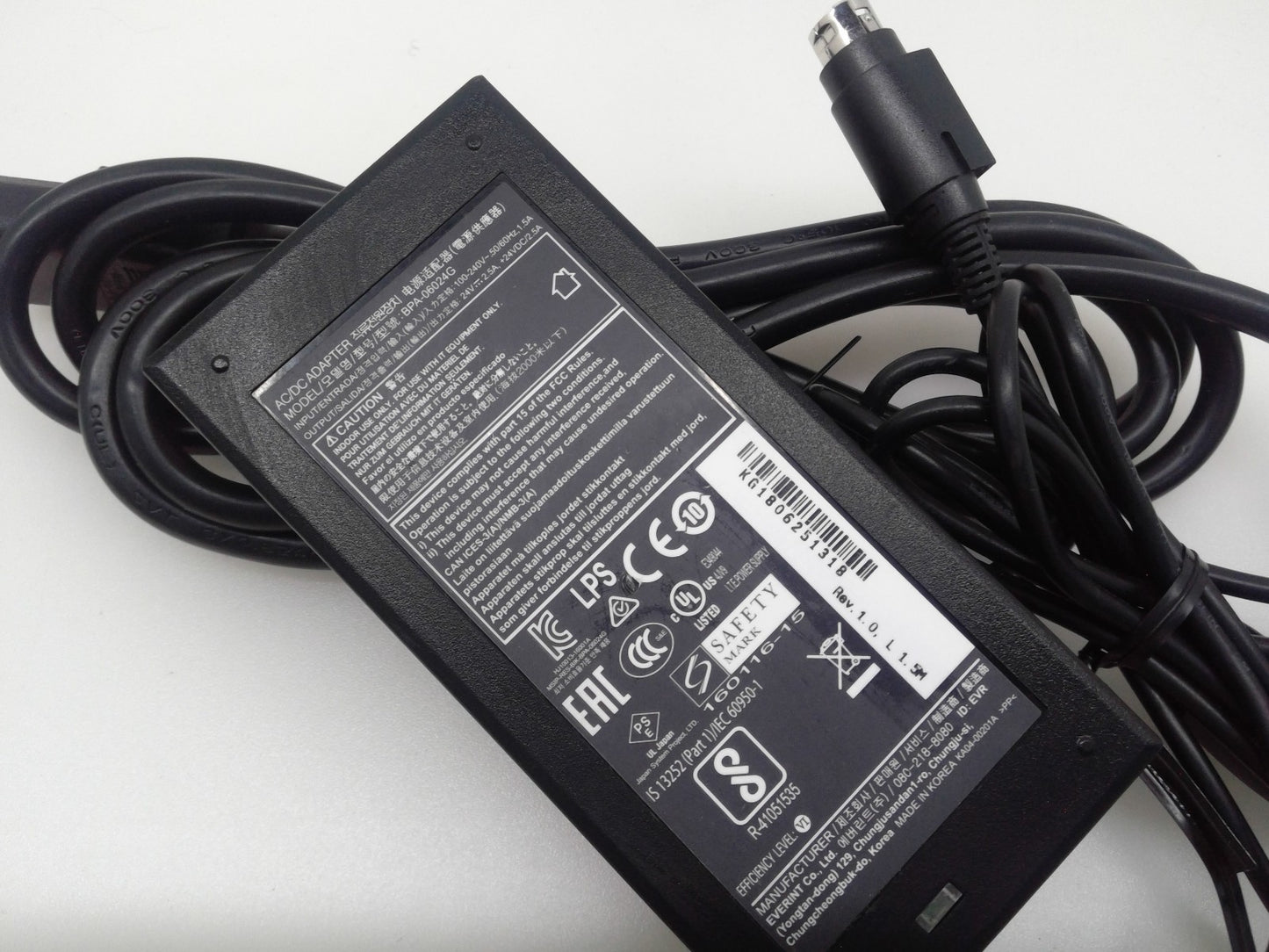 Genuine Everint BPA-06024G 24V 2.5A AC/DC Power Adapter 3 Pin for POS Printers