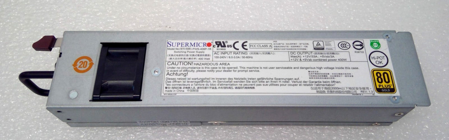 SuperMicro PWS-406P-1R 80 Plus Gold 400W Power Supply