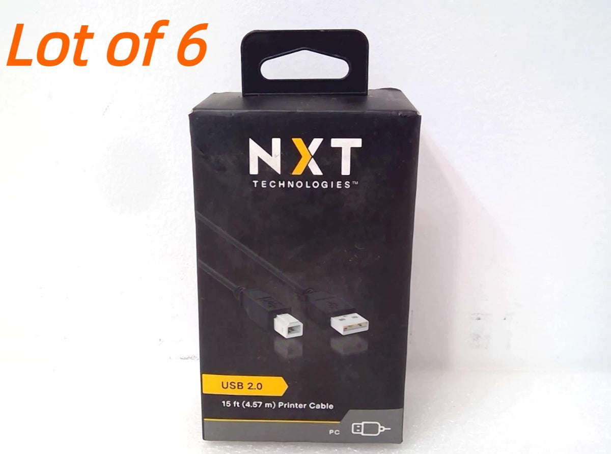Lot of 6 NXT Technologies USB 2.0 15 Ft Printer Cable Black For PC NX29748