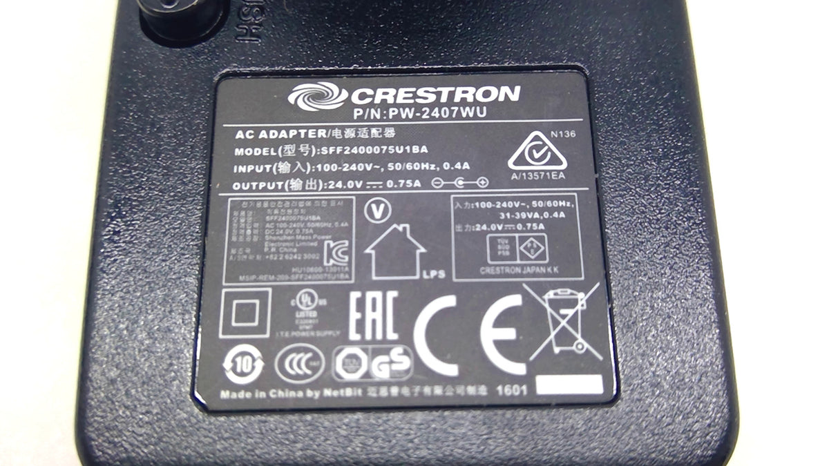 Genuine Crestron PW-2407WU AC Adapter 24V 0.75A 18W SFF2400075U1BA Power Supply