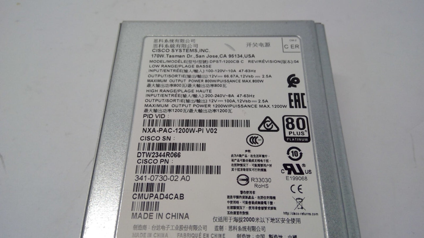 Cisco NXA-PAC-1200W-PI DPST-1200CB 1200W Power Supply 341-0730-02 *READ*
