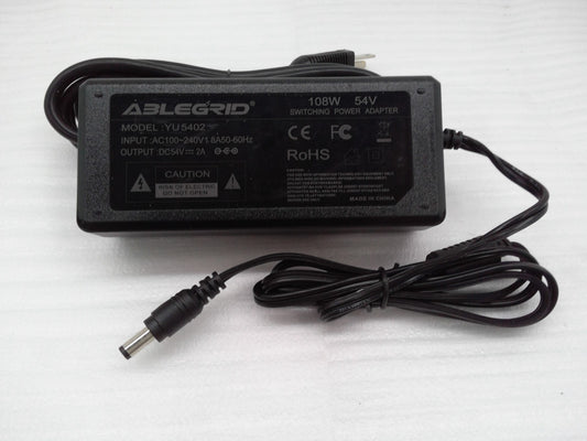 ABLEGRID YU5402 AC 100V-240V Adapter Charger DC 54V 2A 108W 5.5mm*2.5mm