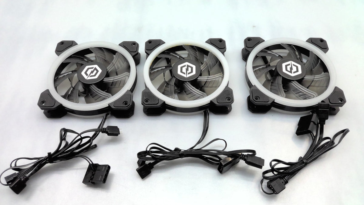 Lot of 3 CyberPower PC Case Fan 120mm 3-Pin Plastic LED Ring Computer Cooling