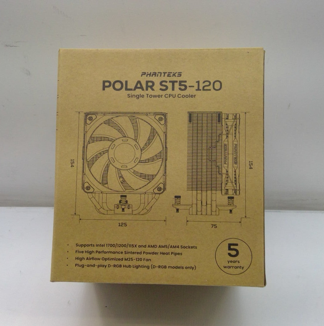 Phanteks POLAR ST5-120 CPU Cooler FOR LGA 115x,1200,1700 AM4 AM5 Black