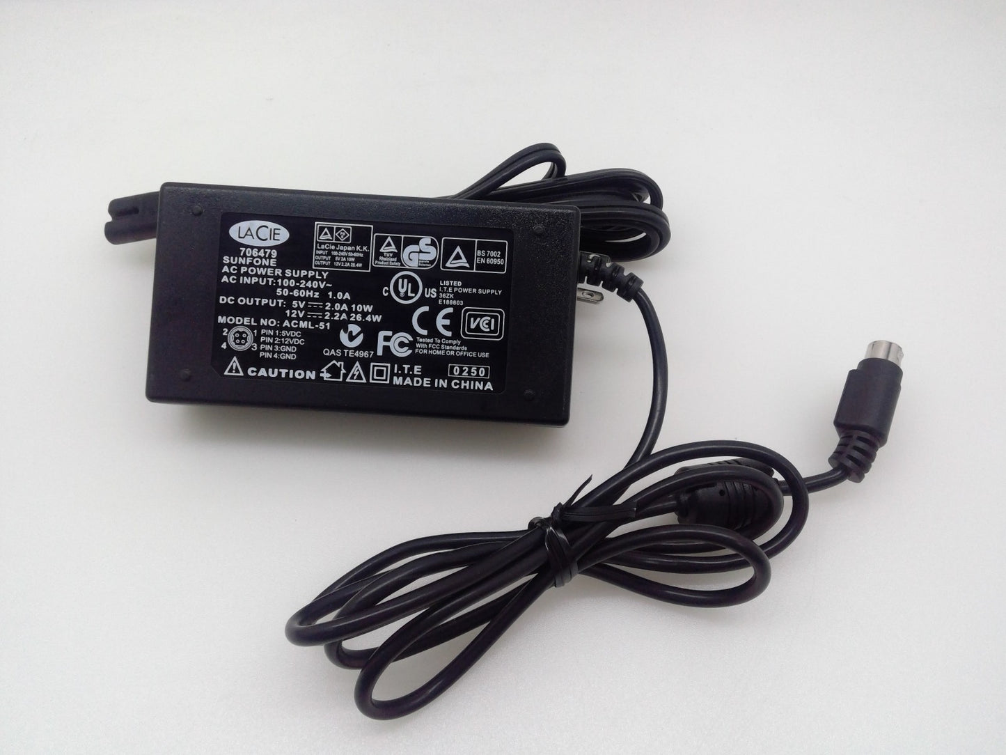 LACIE 706479 SUNFONE ACML-51  4-Pin AC Adapter For Charger Power Supply Cord