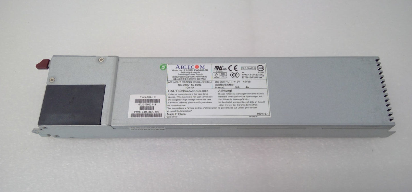 Ablecom PWS-801-1R 800W Redundant Module Switching Power Supply