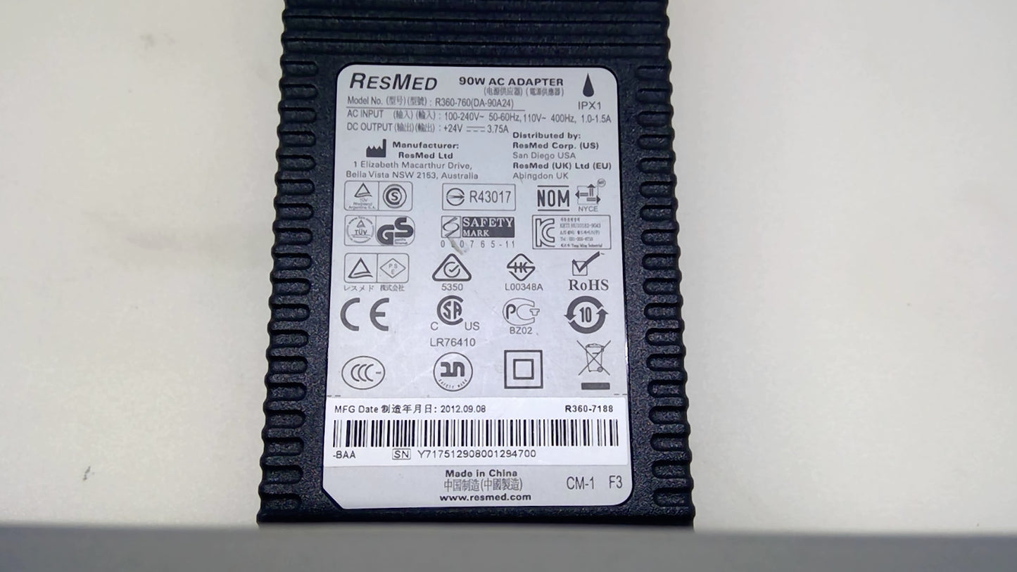 Genuine ResMed R360-760 DA-90A24 90W 24V 3.75A 3-Pin Adapter For S9 H5i