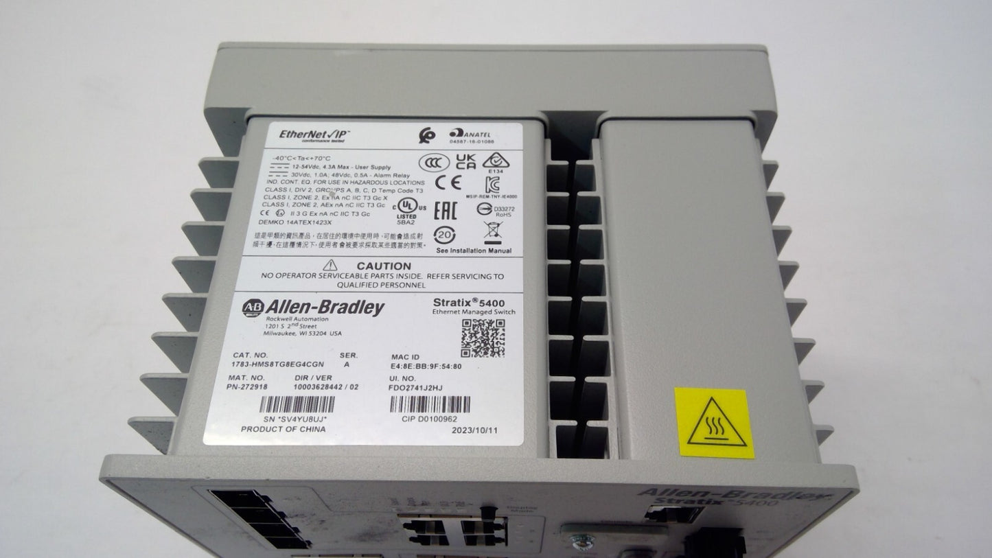 Allen Bradley Stratix 5400 1783-HMS8TG8EG4CGN /A Ethernet Mng Switch