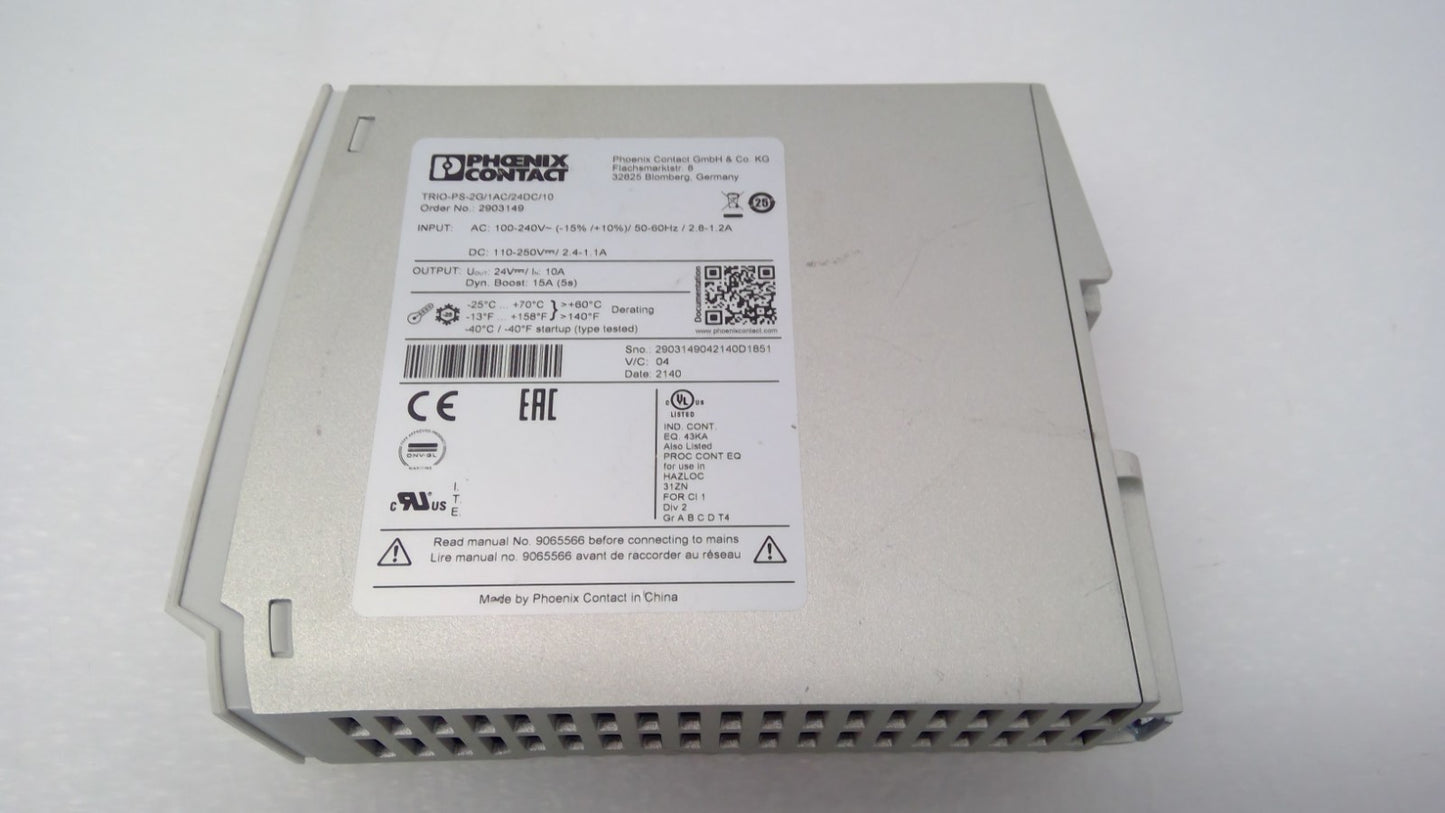 Phoenix Contact 2903149 TRIO-PS-2G/1AC/24DC/10 Power Supply 10A 24VDC