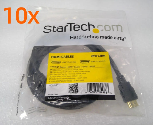 Lot of 10  Startech High Speed HDMI Cable 1.8m/6ft HDMI Male to HDMI Male HDMM6