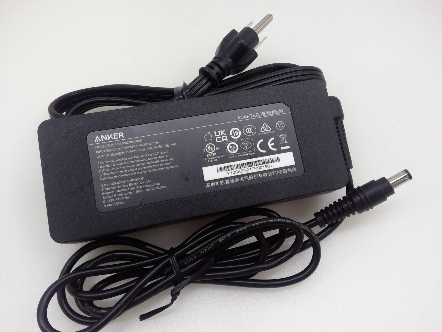 Genuine ANKER HKA10020050-0A6 20V 5A 100W Power Supply Adapter W/ Cord 5.5*2.5mm