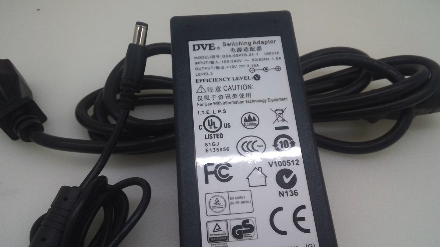Genuine DVE Switching AC/DC Power Adapter 19V 3.16A DSA-60PFB-24 1 /190316