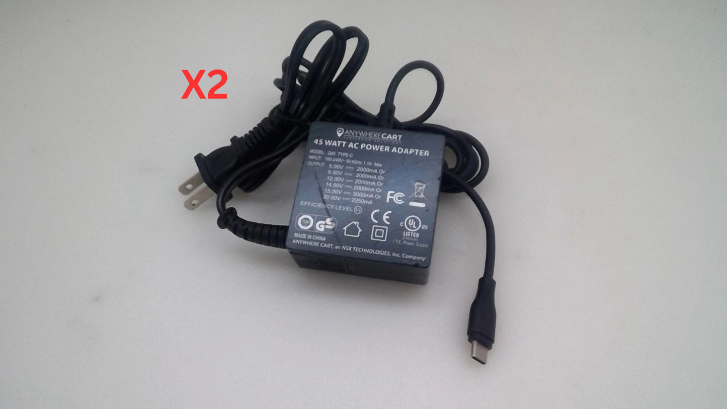Lot Of 2 AnywhereCart 45W USB C Q45 Type-C AC 6FT Power Adapter Universal