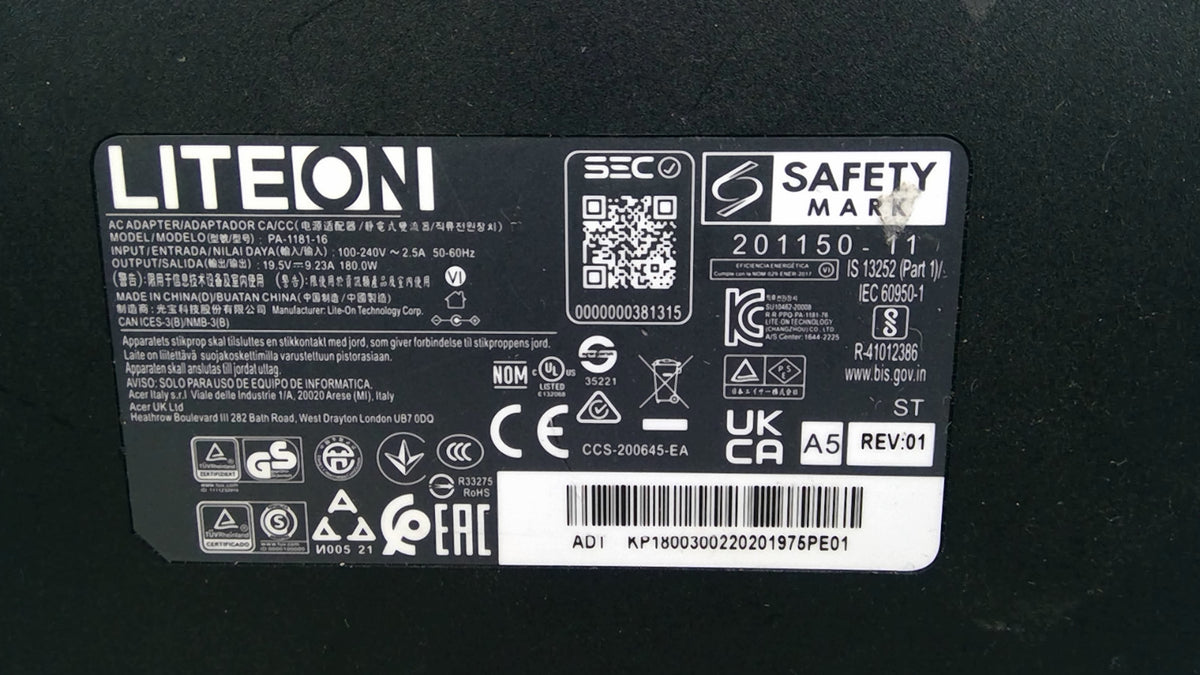 Genuine Lite-On PA-1181-16 180W 19.5V 9.23A Acer Nitro 5 Laptop Charger