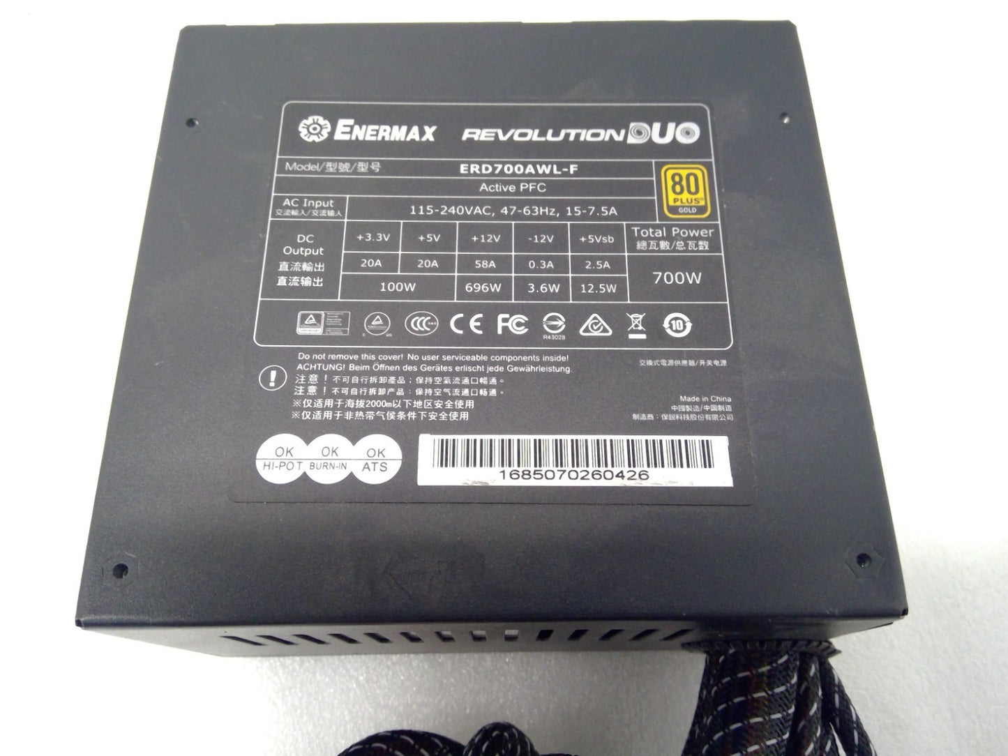 Enermax RevolutionDUO 700W ERD700AWL-F 80+ Gold Full Modular Power Supply