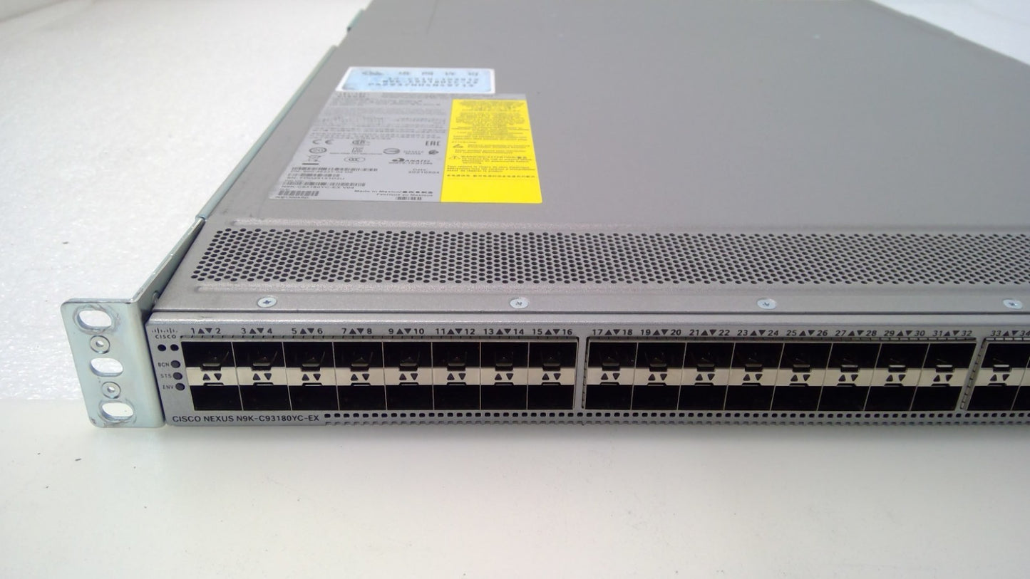 Cisco N9K-C93180YC-EX 48 Port Switch 2x PSU 4x Fans 6X 100Gb QSFP28 W/Rack Ears